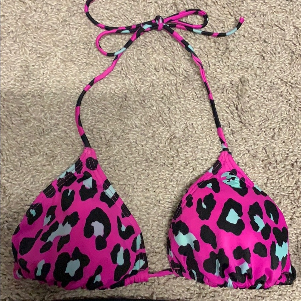 Billabong Pink Cheetah String Bikini Top